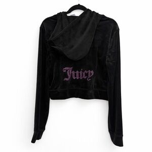 Juicy Couture Y2K Black Velour Hoodie Pink Rhinestone Logo XL OG NWT Soft Cozy